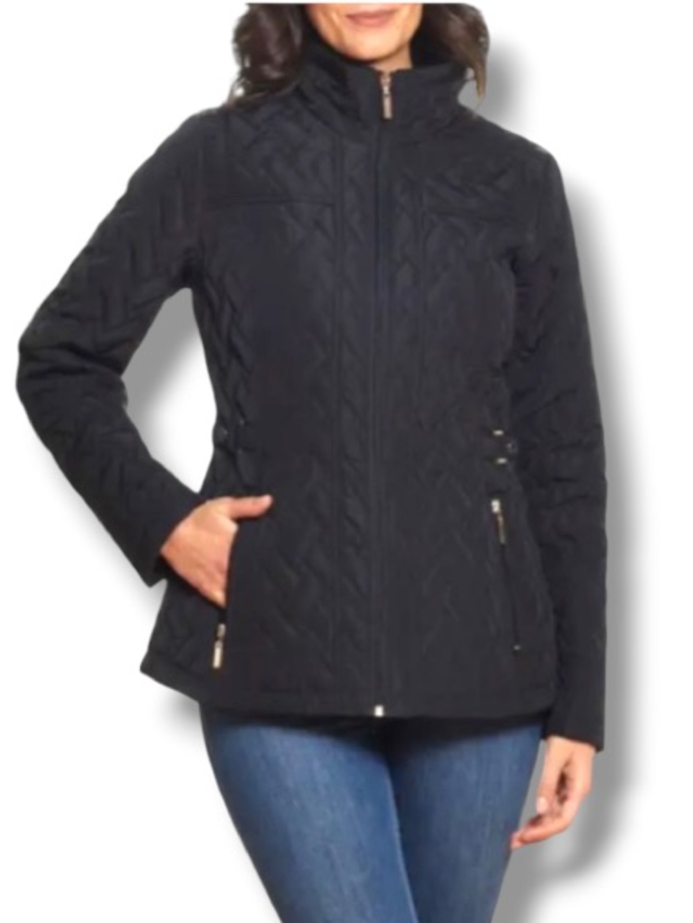 Gallery New York Women’s Black Quilted Diamond Pattern Coat Jacket With Hood